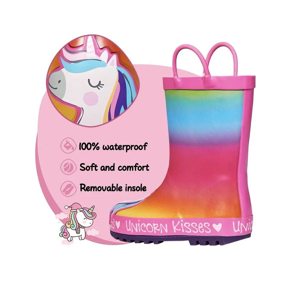 Girls Unicorn Rain Boots Size 10c Waterproof Rubber Boots For Toddler Girls